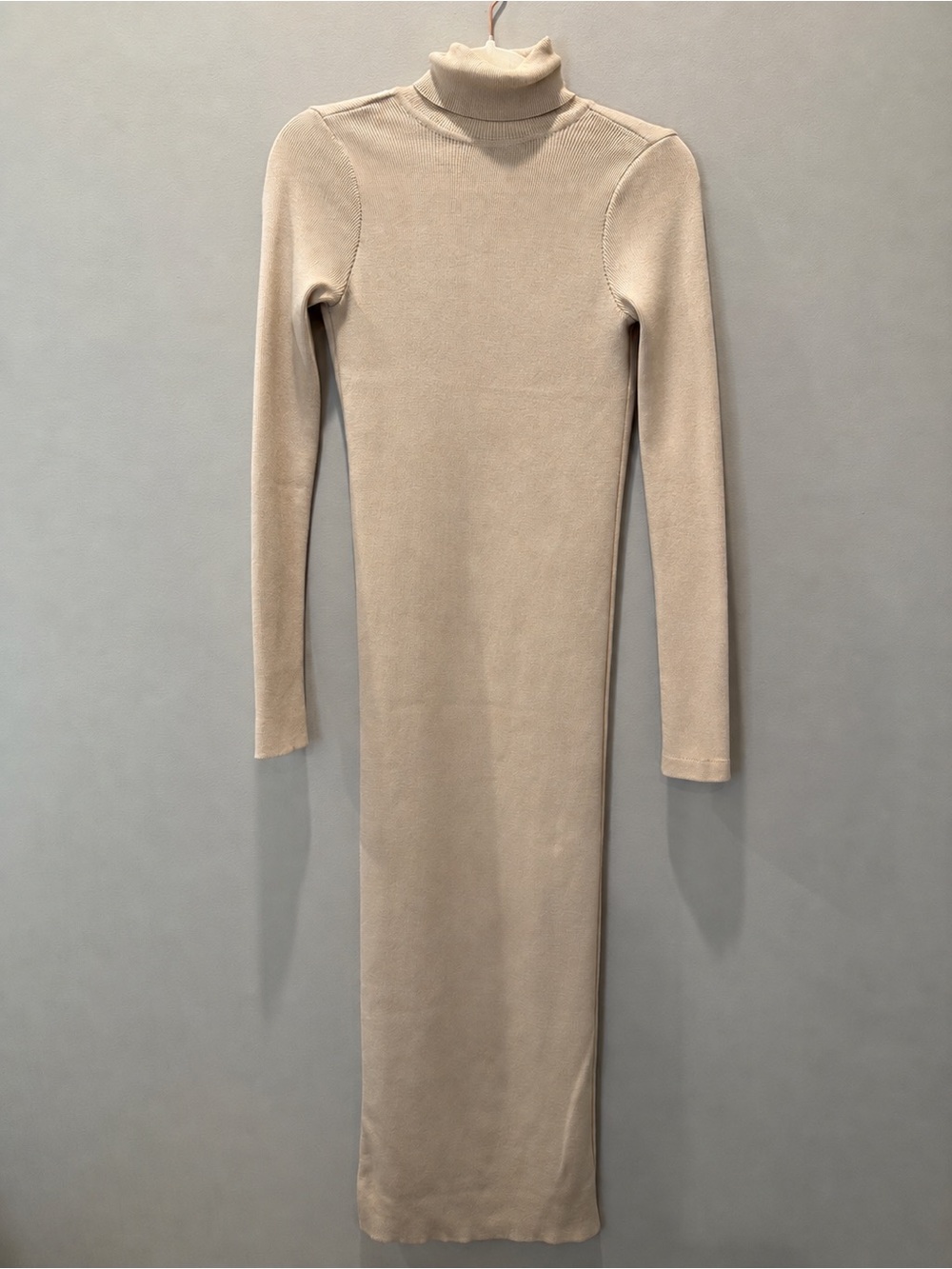 Mango Ribbed Knit Turtleneck Open Back Midi Dress – XS – Cream/Beige